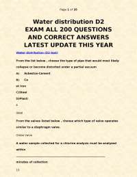 Water distribution D2 EXAM ALL 200 QUESTIONS AND CORRECT ANSWERS LATEST UPDATE THIS YEAR (