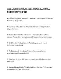 ASE CERTIFICATION TEST PAPER 2026 FULL SOLUTION VERIFIED