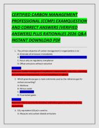 CERTIFIED CARBON MANAGEMENT PROFESSIONAL (CCMP) EXAMQUESTION AND CORRECT ANSWERS