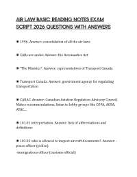 AIR LAW BASIC READING NOTES EXAM SCRIPT 2026 QUESTIONS WITH ANSWERS