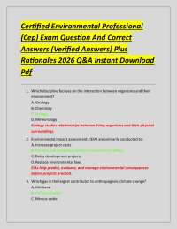 Certified Environmental Professional (Cep) Exam Question And Correct Answers