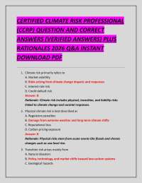 CERTIFIED CLIMATE RISK PROFESSIONAL (CCRP) QUESTION AND CORRECT ANSWERS (VERIFIED ANSWER