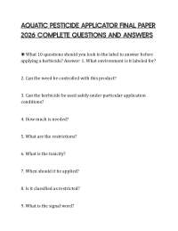AQUATIC PESTICIDE APPLICATOR FINAL PAPER 2026 COMPLETE QUESTIONS AND ANSWERS