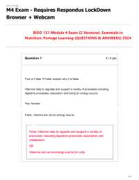 BIOD 121 Module 2 & 4 Nutrition Exams: Portage Learning Essentials in Nutrition Questions