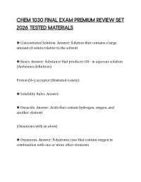 CHEM 1030 FINAL EXAM PREMIUM REVIEW SET 2026 TESTED MATERIALS