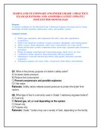 MARYLAND STATIONARY ENGINEER GRADE 1 PRACTICE EXAM QUESTIONS AND ANSWERS LATEST UPDATE |