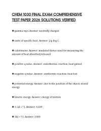 CHEM 1030 FINAL EXAM COMPREHENSIVE TEST PAPER 2026 SOLUTIONS VERIFIED