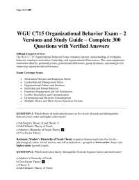 WGU C715 Organizational Behavior Exam – 2 Versions and Study Guide – Complete 300 Question
