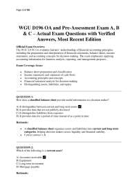 WGU D196 OA and Pre-Assessment Exam A, B & C – Actual Exam Questions with Verified Answers