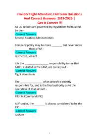 Frontier Flight Attendant, FAR Exam Questions And Correct Answers 2025-2026