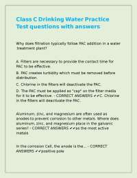 Class C Drinking Water Practice Test questions with answers