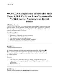 WGU C236 Compensation and Benefits Final Exam A, B & C – Actual Exam Versions with Verifie