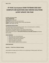 KY HVAC Journeyman Exam Test Bank 2026–2027 – Complete 200 Questions with Verified Solutio