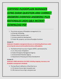 CERTIFIED FLOODPLAIN MANAGER (CFM) EXAM QUESTION AND CORRECT ANSWERS (VERIFIED ANSWERS)