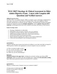 WGU D027 Oncology & Clinical Assessment in Older Adults Objective Exam – Latest – Complete