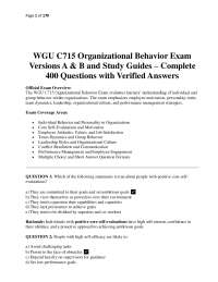 WGU C715 Organizational Behavior Exam Versions A & B and Study Guides – Complete 400 Quest
