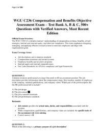 WGU C236 Compensation and Benefits Objective Assessment Exam – Test Bank A, B & C – 500+ Q