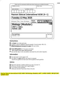 Pearson Edexcel International GCSE 4WBI1/1BR Biology (Modular) QP & MS SUMMER 2025