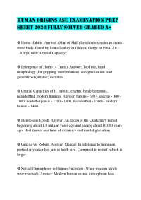 HUMAN ORIGINS ASU EXAMINATION PREP SHEET 2026 FULLY SOLVED GRADED A+