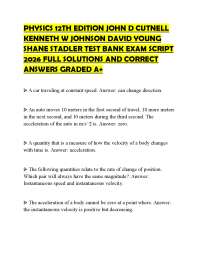 PHYSICS 12TH EDITION JOHN D CUTNELL KENNETH W JOHNSON DAVID YOUNG SHANE STADLER TEST BANK