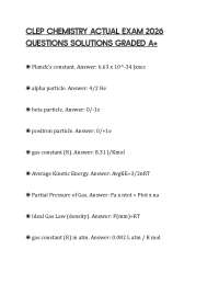 CLEP CHEMISTRY ACTUAL EXAM 2026 QUESTIONS SOLUTIONS GRADED A+