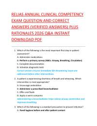 RELIAS ANNUAL CLINICAL COMPETENCY EXAM QUESTION AND CORRECT ANSWERS (VERIFIED ANSWERS)