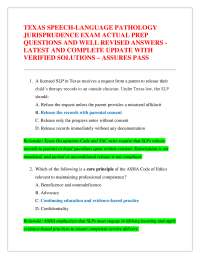 TEXAS SPEECH-LANGUAGE PATHOLOGY JURISPRUDENCE EXAM ACTUAL PREP QUESTIONS AND WELL REVISE