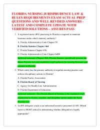 FLORIDA NURSING JURISPRUDENCE LAW & RULES REQUIREMENTS EXAM ACTUAL PREP QUESTIONS AND WE