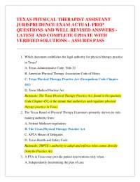 TEXAS PHYSICAL THERAPIST ASSISTANT JURISPRUDENCE EXAM ACTUAL PREP QUESTIONS AND WELL REV