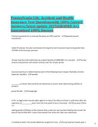 Pennsylvania Life, Accident and Health Insurance Test Questionswith 100% Correct Answers/