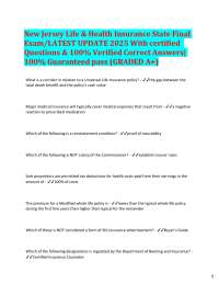 New Jersey Life & Health Insurance State Final Exam/LATEST UPDATE 2025 With certified Que