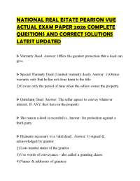 NATIONAL REAL ESTATE PEARSON VUE ACTUAL EXAM PAPER 2026 COMPLETE QUESTIONS AND CORRECT SOL