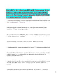 Ohio Life, Accident and Health Insurance State Final Exam with Actual Questions and 100%