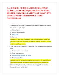CALIFORNIA FINISH CARPENTER LICENSE EXAM ACTUAL PREP QUESTIONS AND WELL REVISED ANSWERS