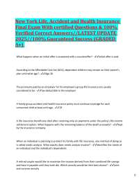 New York Life, Accident and Health Insurance Final Exam With certified Questions & 100% V