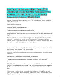 New York Life Insurance Final Exam With Certified Questions & 100% Verified Correct Answe
