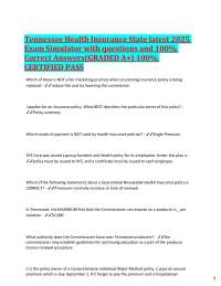 Tennessee Health Insurance State latest Exam Simulator with questions and 100% Correc
