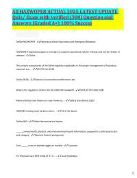 All HAZWOPER ACTUAL LATEST UPDATE Quiz/ Exam with verified (300) Question and Answer