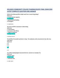 DELGADO COMMUNITY COLLEGE PHARMACOLOGY FINAL EXAM 2026 LATEST COMPLETE QUESTION AND ANSWER