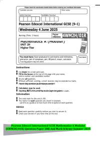 Edexcel International GCSE Mathematics A Modular (4WM2H/01R) Question Paper 2HR +MS 2025