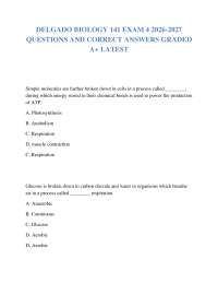 DELGADO BIOLOGY 141 EXAM 4 2026-2027 QUESTIONS AND CORRECT ANSWERS GRADED A+ LATEST