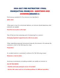2026-2027 FIRE INSTRUCTOR 1 FINAL EXAM|ACTUAL EXAM|450+ QUESTIONS AND ANSWERS|GRADED A+