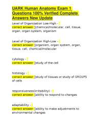 UARK Human Anatomy Exam 1 Questions 100% Verified Complete Answers New Update