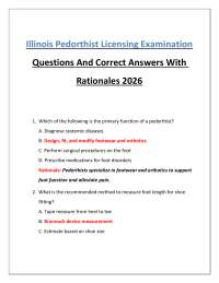Illinois Pedorthist Licensing Examination Questions And Correct Answers With Rationales