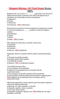 Delgado Biology 141 Final Exam Questions and Correct Answers| 2026 Updated| Score 100%