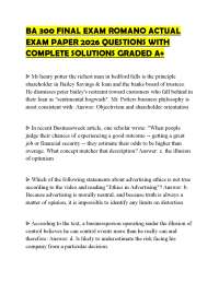 BA 300 FINAL EXAM ROMANO ACTUAL EXAM PAPER 2026 QUESTIONS WITH COMPLETE SOLUTIONS GRADED A