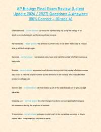 AP Biology Final Exam Review (Latest Update 2026 / 2027) Questions & Answers 100% Correct