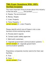 TMA Exam Questions With 100% Verified Answers