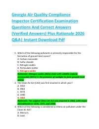 Georgia Air Quality Compliance Inspector Certification Examination Questions And Correct