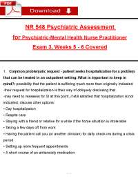 NR 548 PMHNP Exam 3 Guide: Psychiatric Assessment & Mental Status Exam